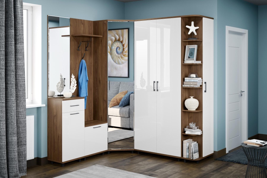 Прихожая Грейс №2 Гикори Джексон темный + Белый Бриллиант глянцевый